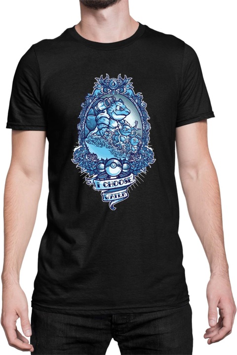 Férfi póló Japan Manga Anime Comics Tralala Pokemon I Choose Water, Fekete