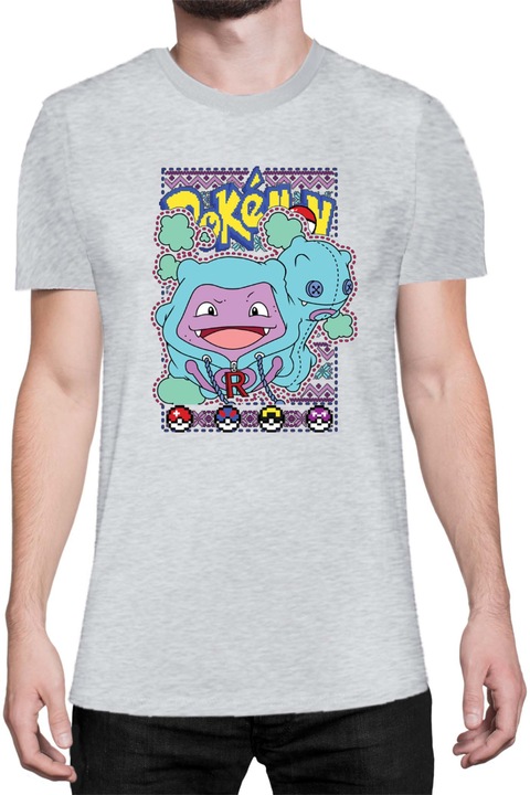 Férfi póló Japan Manga Anime Comics Tralala Pokemon Koffing 01, Melange világosszürke