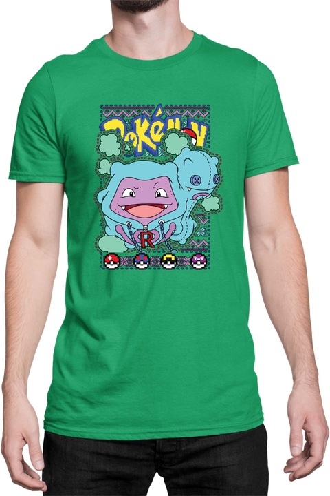 Férfi póló Japan Manga Anime Comics Tralala Pokemon Koffing 01, Zöld