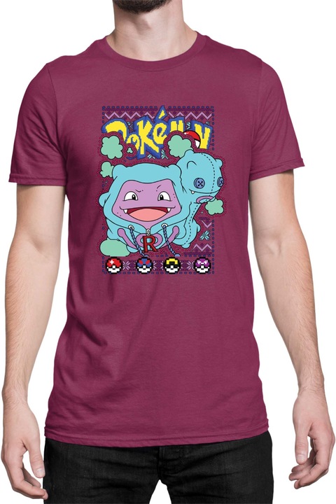Férfi póló Japan Manga Anime Comics Tralala Pokemon Koffing 01, Bordó