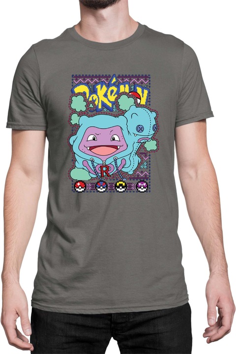 Férfi póló Japan Manga Anime Comics Tralala Pokemon Koffing 01, Sötétszürke