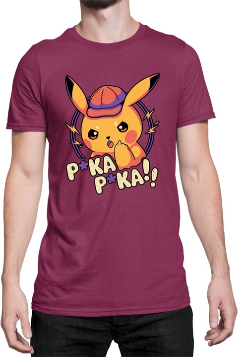 Férfi póló Japan Manga Anime Comics Tralala Pokemon Pika Pika, Bordó