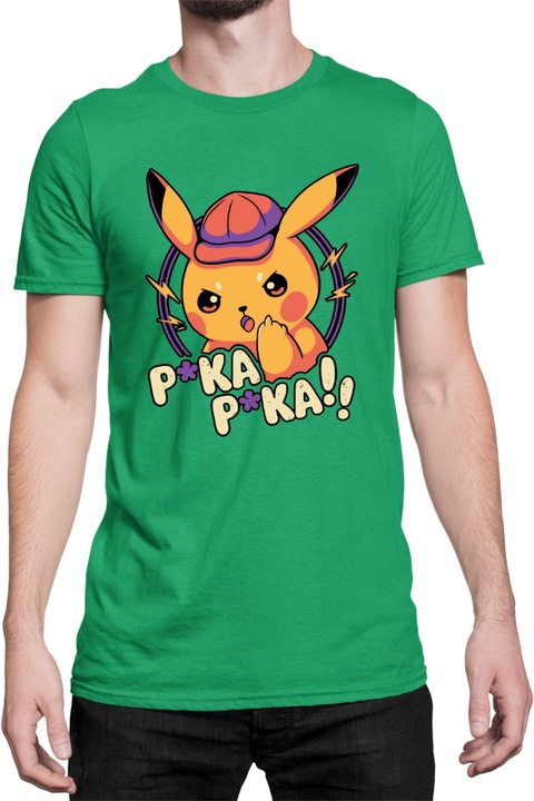 Férfi póló Japan Manga Anime Comics Tralala Pokemon Pika Pika, Zöld