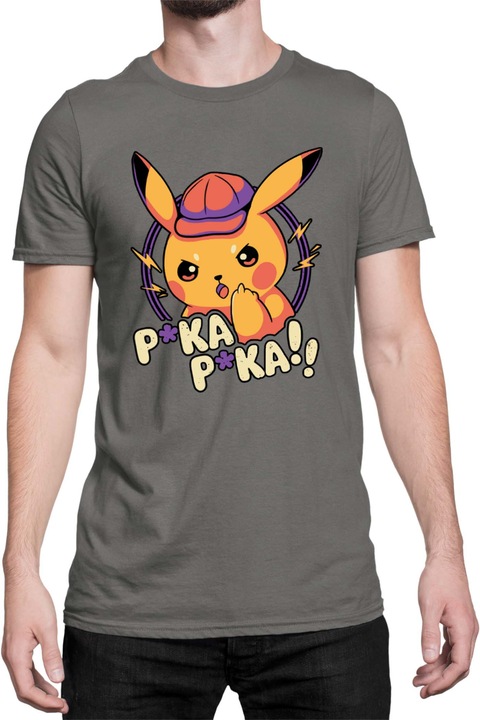 Férfi póló Japan Manga Anime Comics Tralala Pokemon Pika Pika, Sötétszürke