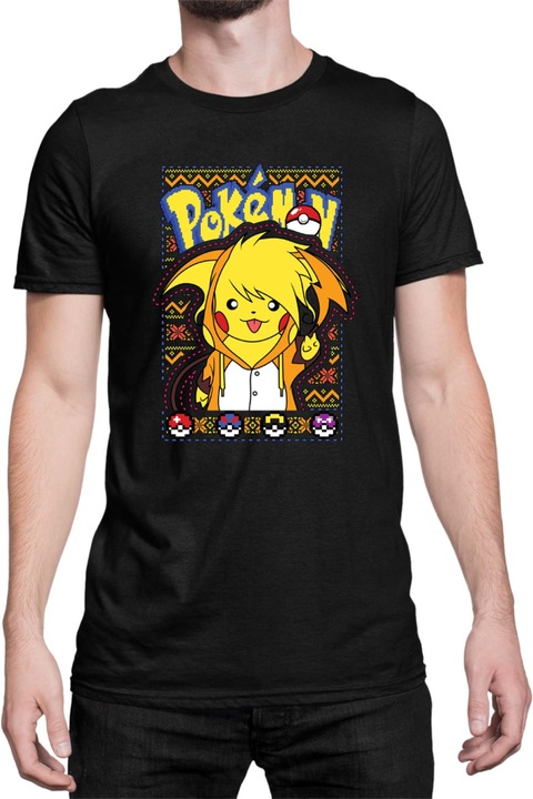 Férfi póló Japan Manga Anime Comics Tralala Pokemon Pikachu 03, Fekete