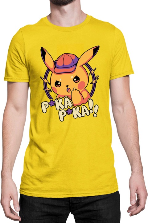 Férfi póló Japan Manga Anime Comics Tralala Pokemon Pika Pika, Sárga