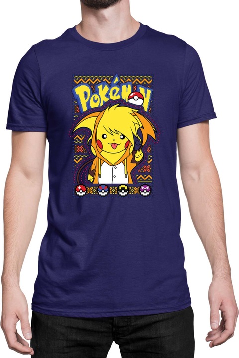 Férfi póló Japan Manga Anime Comics Tralala Pokemon Pikachu 03, Tengerészkék