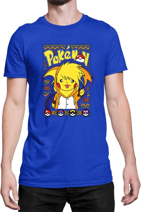 Férfi póló Japan Manga Anime Comics Tralala Pokemon Pikachu 03, Kék