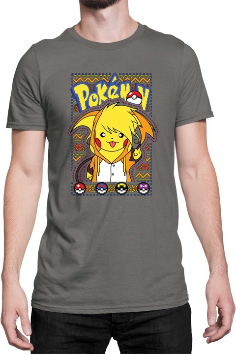 Férfi póló Japan Manga Anime Comics Tralala Pokemon Pikachu 03, Sötétszürke