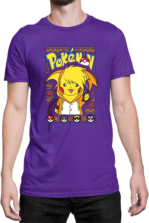 Férfi póló Japan Manga Anime Comics Tralala Pokemon Pikachu 03, Mályvaszín