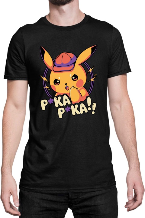 Férfi póló Japan Manga Anime Comics Tralala Pokemon Pika Pika, Fekete