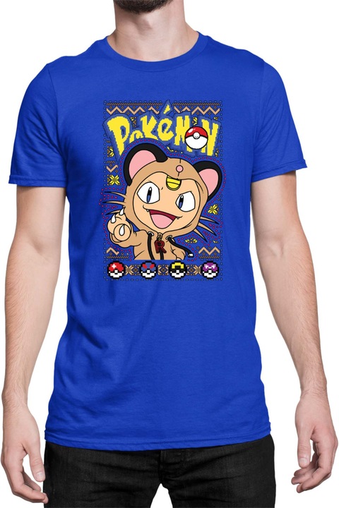 Férfi póló Japan Manga Anime Comics Tralala Pokemon Meowth, Kék