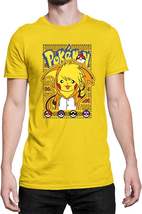 Férfi póló Japan Manga Anime Comics Tralala Pokemon Pikachu 03, Sárga