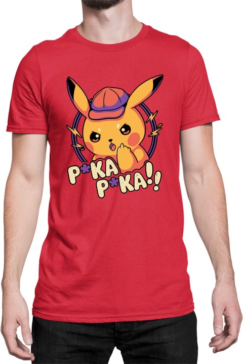 Férfi póló Japan Manga Anime Comics Tralala Pokemon Pika Pika, Piros