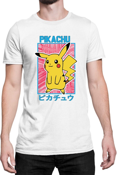 Férfi póló Japan Manga Anime Comics Tralala Pokemon Pikachu 04, Fehér
