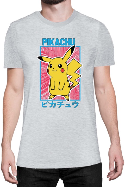 Férfi póló Japan Manga Anime Comics Tralala Pokemon Pikachu 04, Melange világosszürke