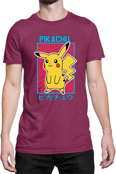 Férfi póló Japan Manga Anime Comics Tralala Pokemon Pikachu 04, Bordó