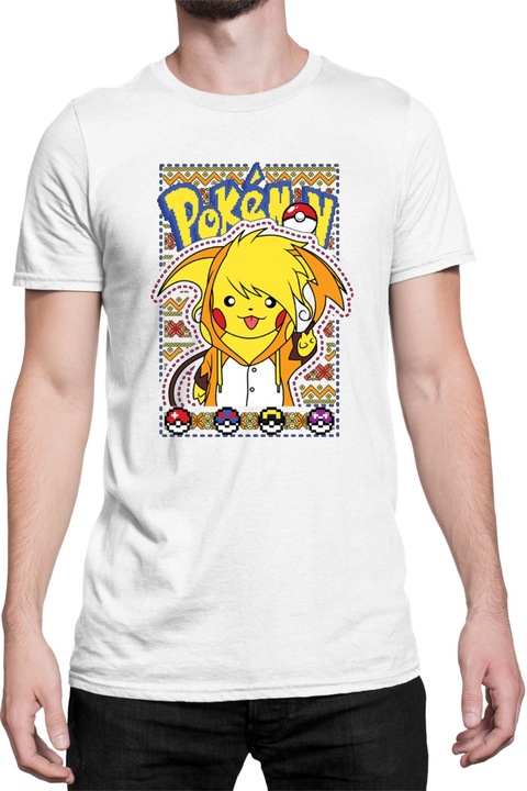 Férfi póló Japan Manga Anime Comics Tralala Pokemon Pikachu 03, Fehér