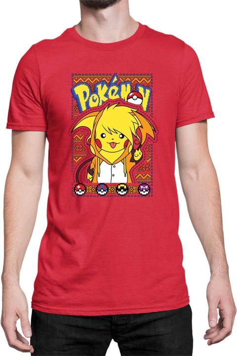 Férfi póló Japan Manga Anime Comics Tralala Pokemon Pikachu 03, Piros