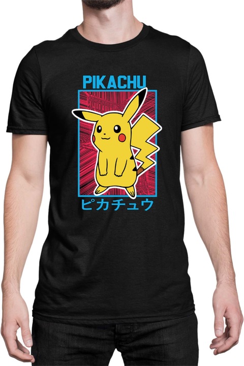 Férfi póló Japan Manga Anime Comics Tralala Pokemon Pikachu 04, Fekete