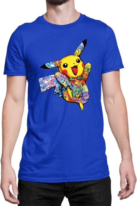 Férfi póló Japan Manga Anime Comics Tralala Pokemon Pikachu 05, Kék