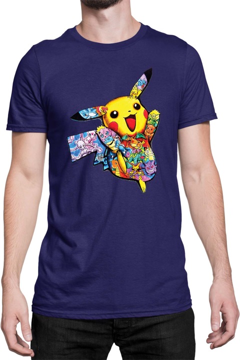 Férfi póló Japan Manga Anime Comics Tralala Pokemon Pikachu 05, Tengerészkék