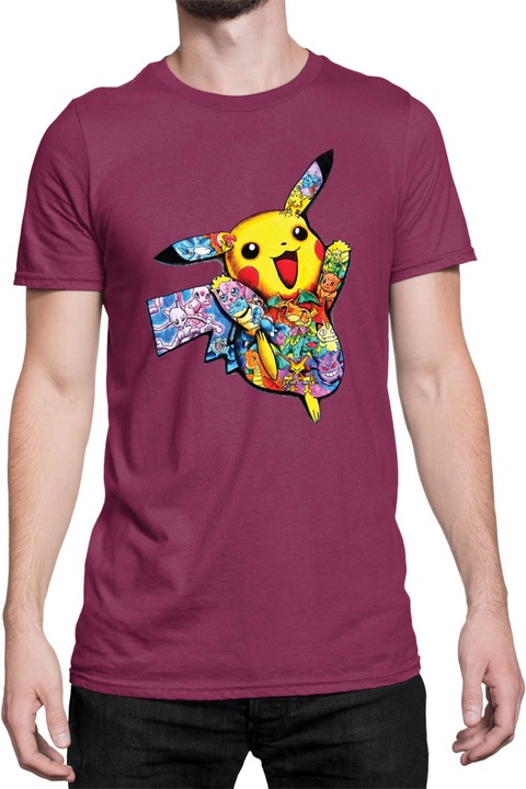 Férfi póló Japan Manga Anime Comics Tralala Pokemon Pikachu 05, Bordó