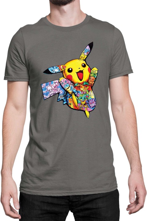 Férfi póló Japan Manga Anime Comics Tralala Pokemon Pikachu 05, Sötétszürke