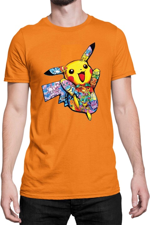 Férfi póló Japan Manga Anime Comics Tralala Pokemon Pikachu 05, Narancssárga