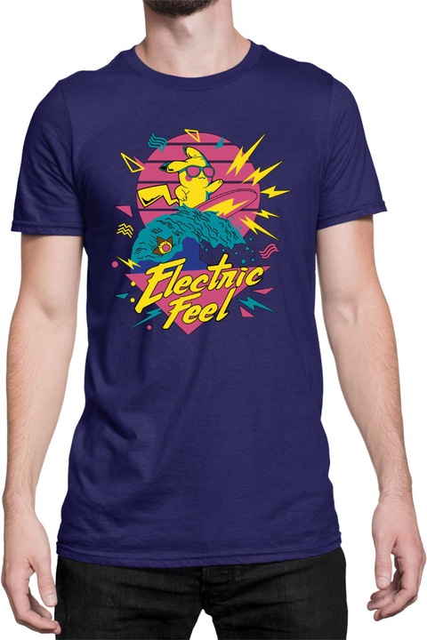 Férfi póló Japan Manga Anime Comics Tralala Pokemon Pikachu Electric Feel, Tengerészkék
