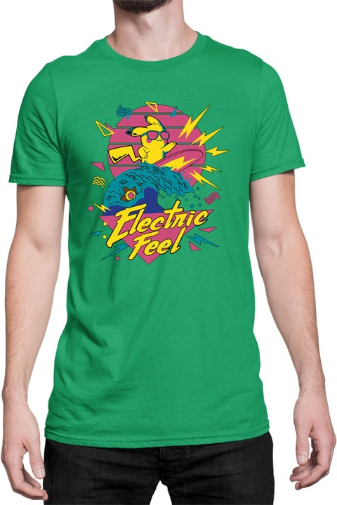 Férfi póló Japan Manga Anime Comics Tralala Pokemon Pikachu Electric Feel, Zöld