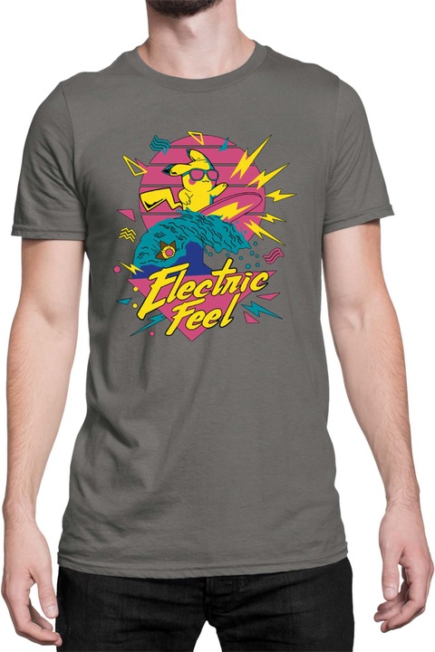 Férfi póló Japan Manga Anime Comics Tralala Pokemon Pikachu Electric Feel, Sötétszürke