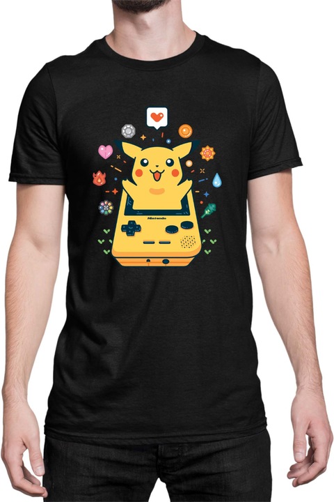 Férfi póló Japan Manga Anime Comics Tralala Pokemon Pikachu Gameboy, Fekete