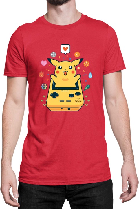 Férfi póló Japan Manga Anime Comics Tralala Pokemon Pikachu Gameboy, Piros
