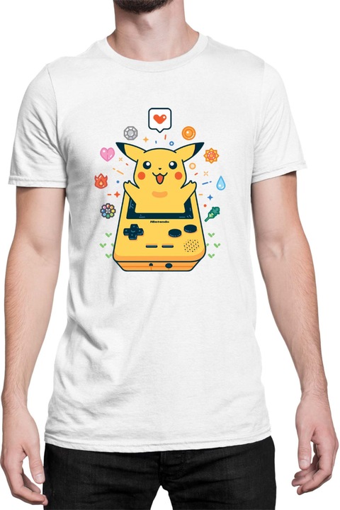 Férfi póló Japan Manga Anime Comics Tralala Pokemon Pikachu Gameboy, Fehér