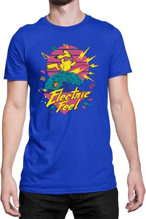Férfi póló Japan Manga Anime Comics Tralala Pokemon Pikachu Electric Feel, Kék