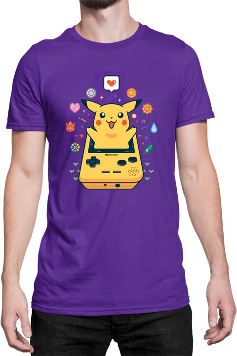 Férfi póló Japan Manga Anime Comics Tralala Pokemon Pikachu Gameboy, Mályvaszín