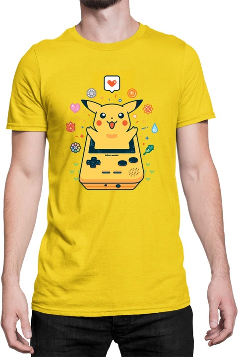 Férfi póló Japan Manga Anime Comics Tralala Pokemon Pikachu Gameboy, Sárga