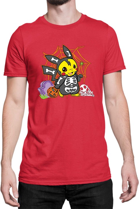 Férfi póló Japan Manga Anime Comics Tralala Pokemon Pikachu Halloween 01, Piros