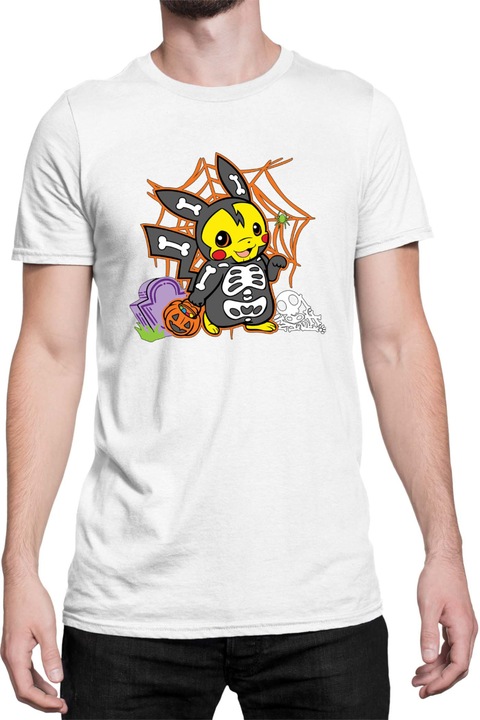 Férfi póló Japan Manga Anime Comics Tralala Pokemon Pikachu Halloween 01, Fehér