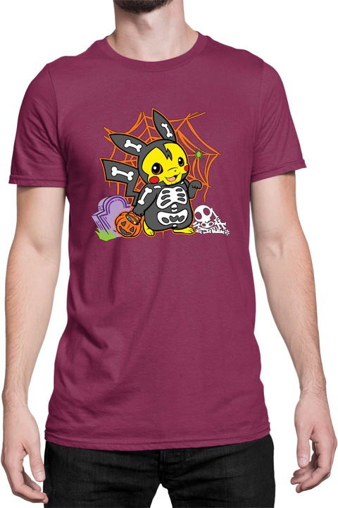 Férfi póló Japan Manga Anime Comics Tralala Pokemon Pikachu Halloween 01, Bordó