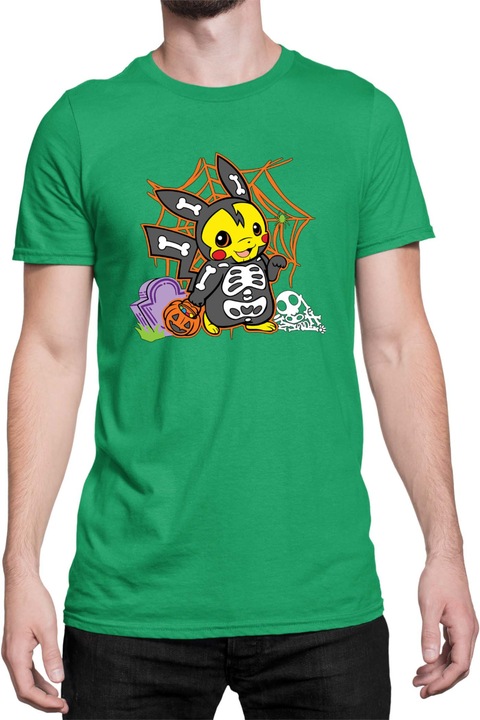 Férfi póló Japan Manga Anime Comics Tralala Pokemon Pikachu Halloween 01, Zöld