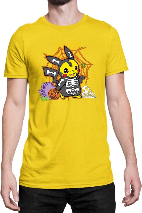 Férfi póló Japan Manga Anime Comics Tralala Pokemon Pikachu Halloween 01, Sárga