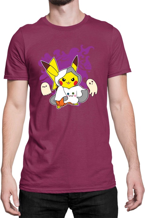 Férfi póló Japan Manga Anime Comics Tralala Pokemon Pikachu Halloween 02, Bordó