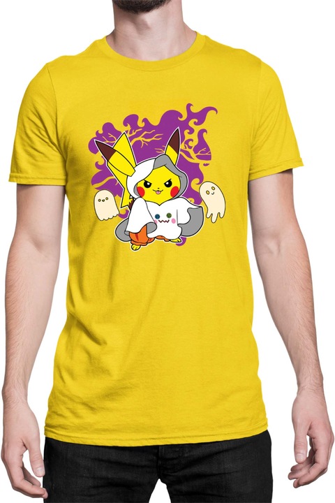 Férfi póló Japan Manga Anime Comics Tralala Pokemon Pikachu Halloween 02, Sárga