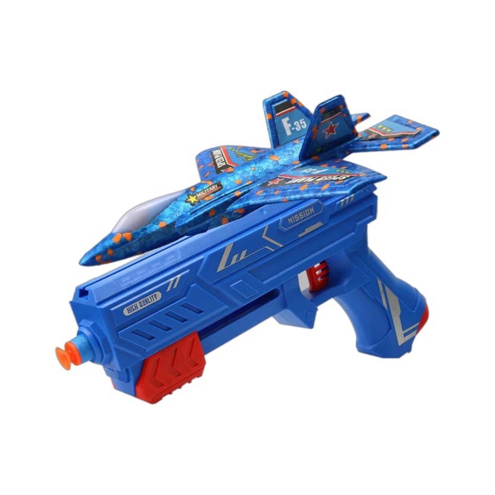 Jucarie Avion cu Lansator, Kidsbele, polistiren, multicolor, 22.5x20x7cm, 3-8 ani