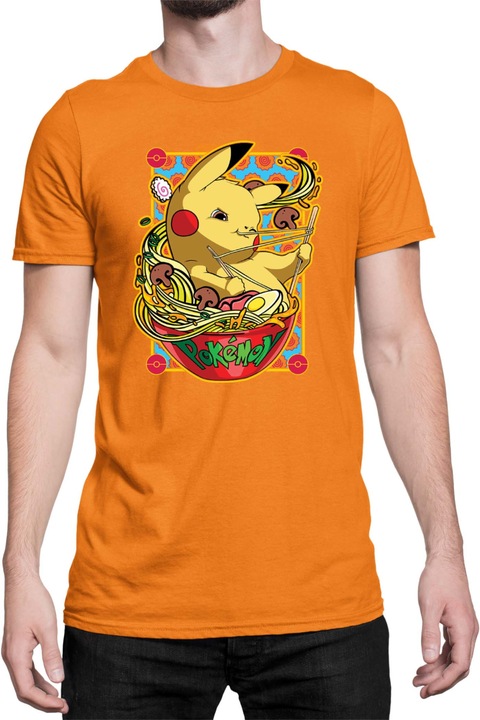 Férfi póló Japan Manga Anime Comics Tralala Pokemon Pikachu Ramen, Narancssárga