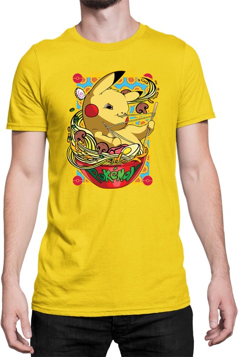 Férfi póló Japan Manga Anime Comics Tralala Pokemon Pikachu Ramen, Sárga