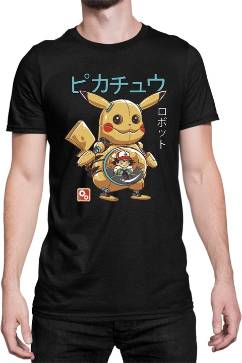 Férfi póló Japan Manga Anime Comics Tralala Pokemon Pikachu Robot, Fekete