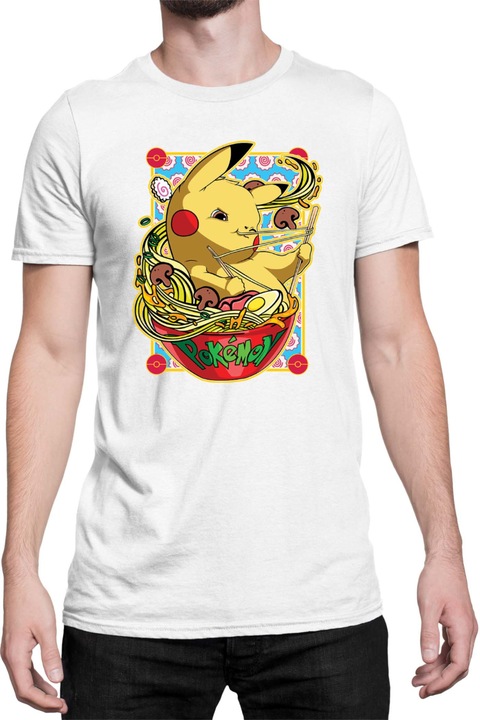 Férfi póló Japan Manga Anime Comics Tralala Pokemon Pikachu Ramen, Fehér